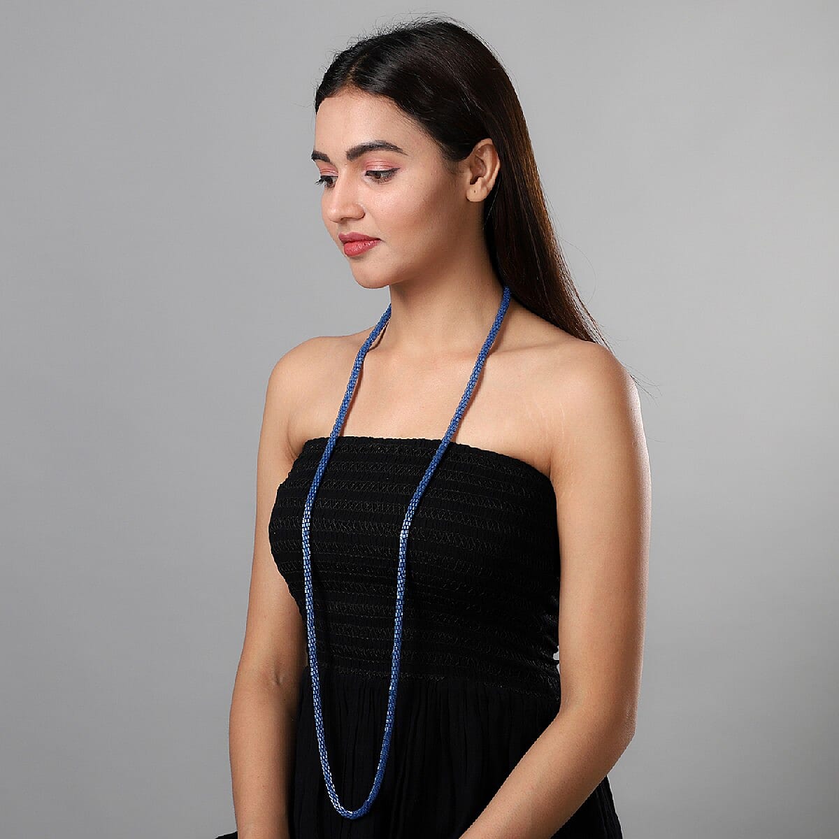 Blue Glass Seed Beaded Necklace 44 Inches image number 1