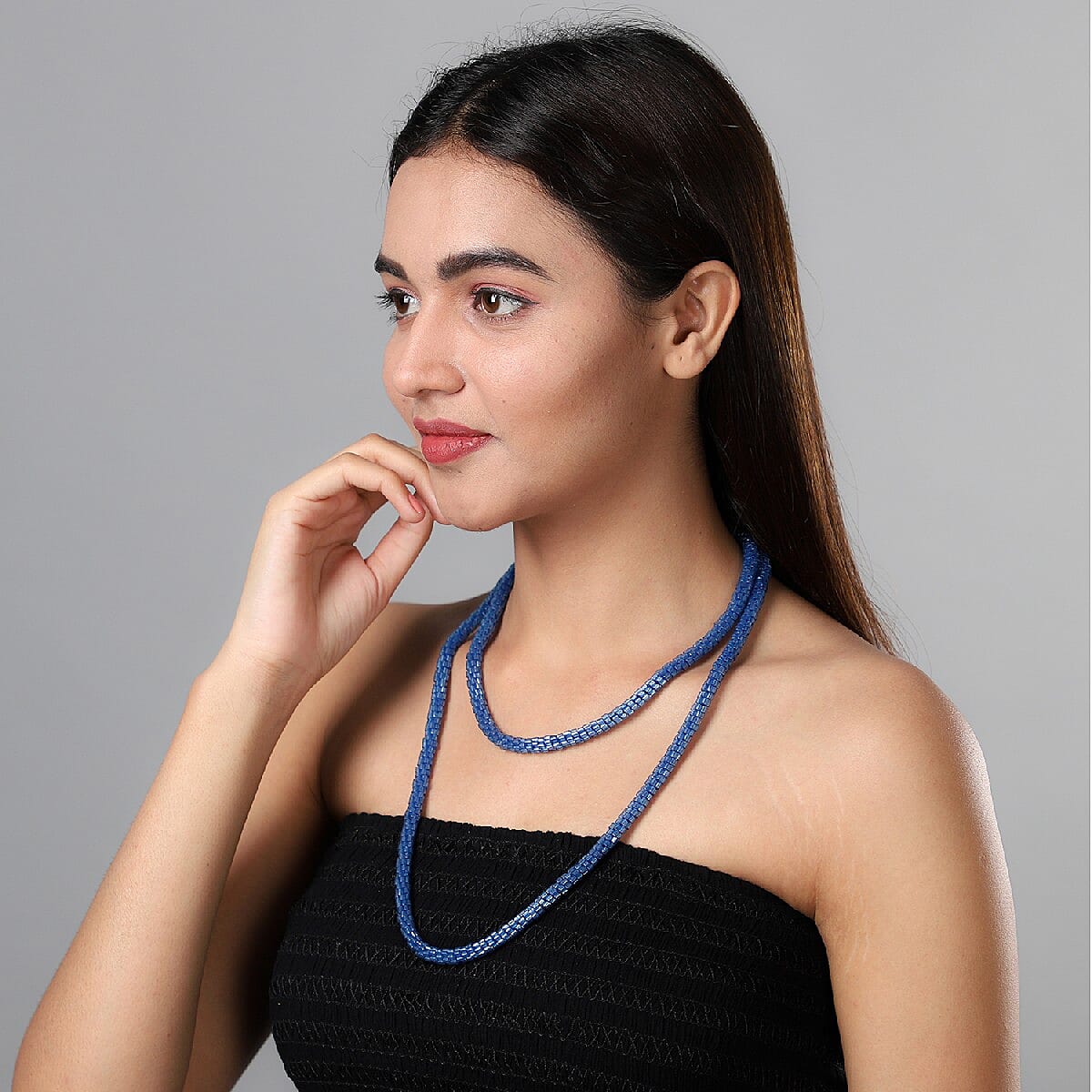 Blue Glass Seed Beaded Necklace 44 Inches image number 2