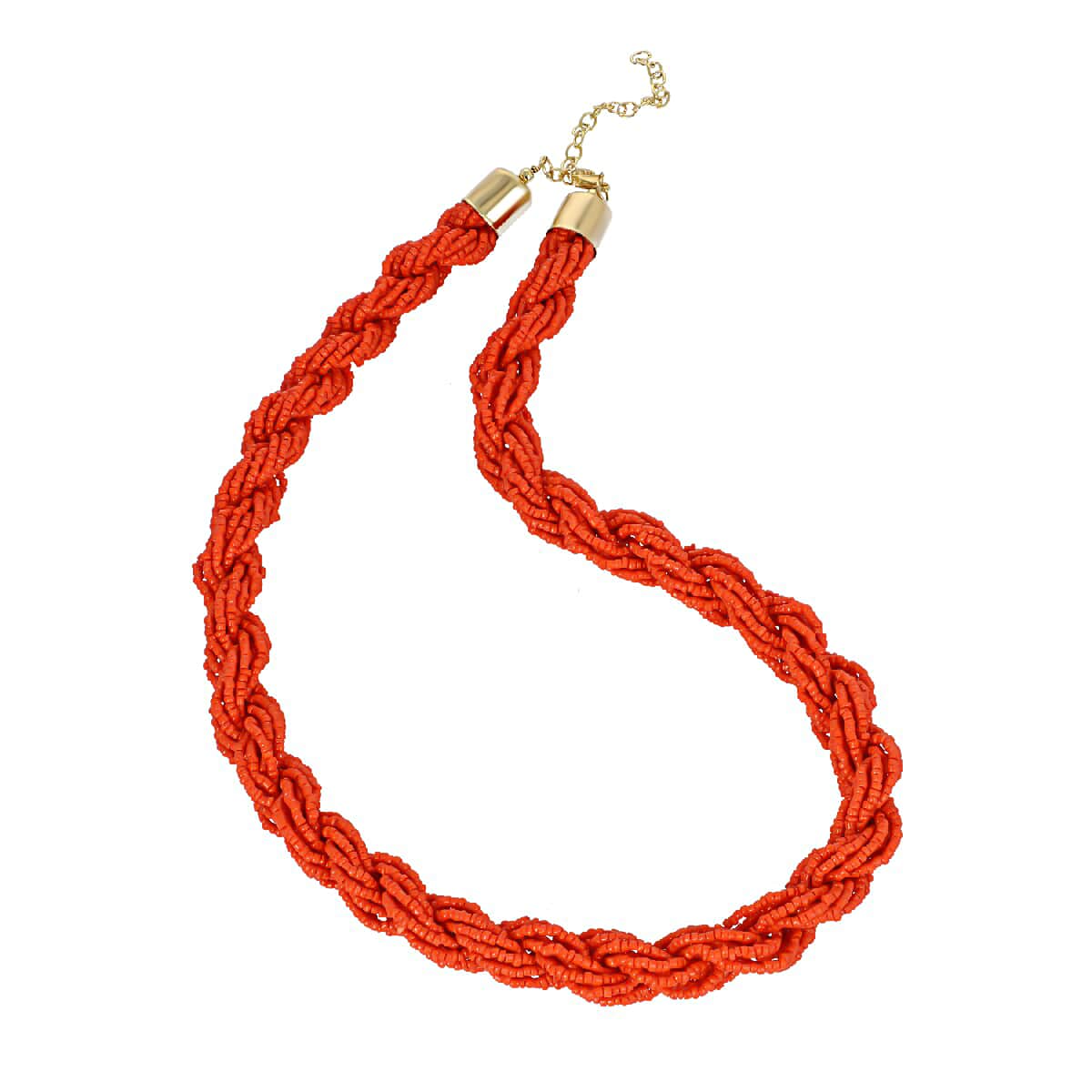 Orange Glass Seed Beaded Necklace (24 Inches) in Goldtone image number 0