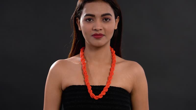 Orange Glass Seed Beaded Necklace (24 Inches) in Goldtone