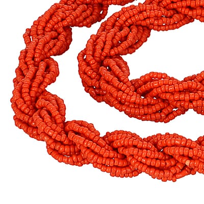Orange Glass Seed Beaded Necklace (24 Inches) in Goldtone