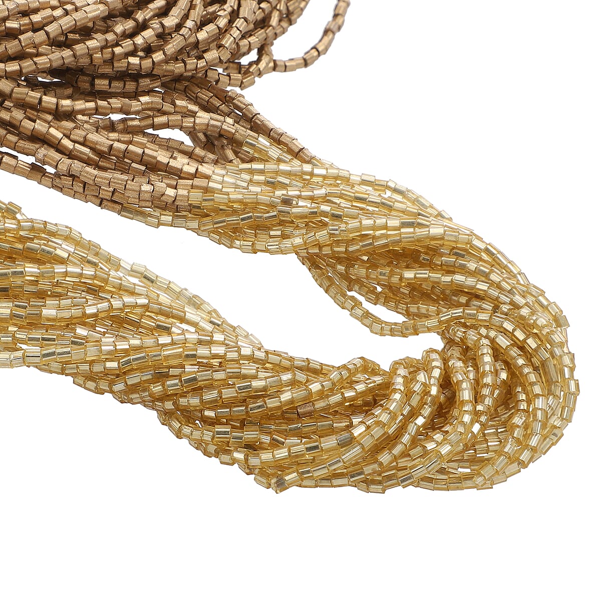 Gold Glass Seed Bead Necklace in Goldtone, Multi Strand Beaded Necklace, Unique Gifts For Birthday 25-28 Inches image number 2