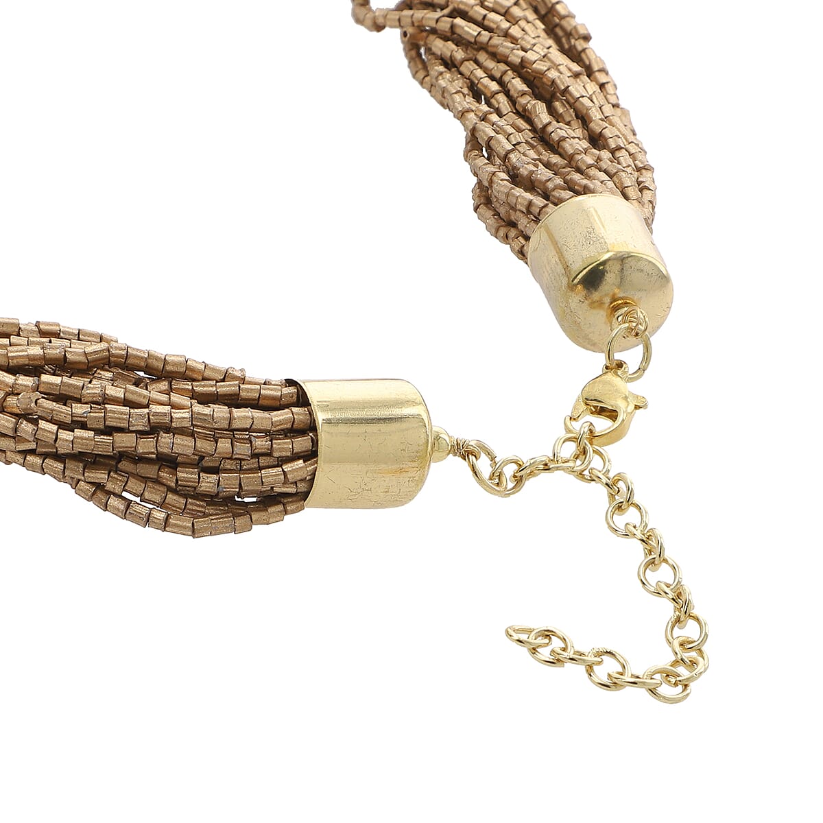 Gold Glass Seed Bead Necklace in Goldtone, Multi Strand Beaded Necklace, Unique Gifts For Birthday 25-28 Inches image number 3