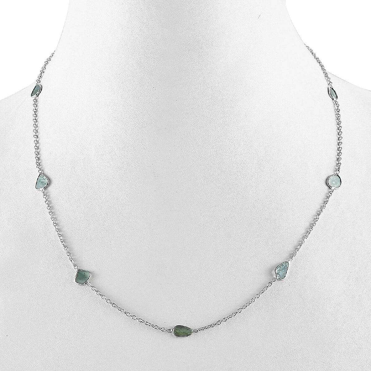 Artisan Crafted Blue Polki Diamond Station Necklace 18 Inches in Platinum Over Sterling Silver 2.00 ctw