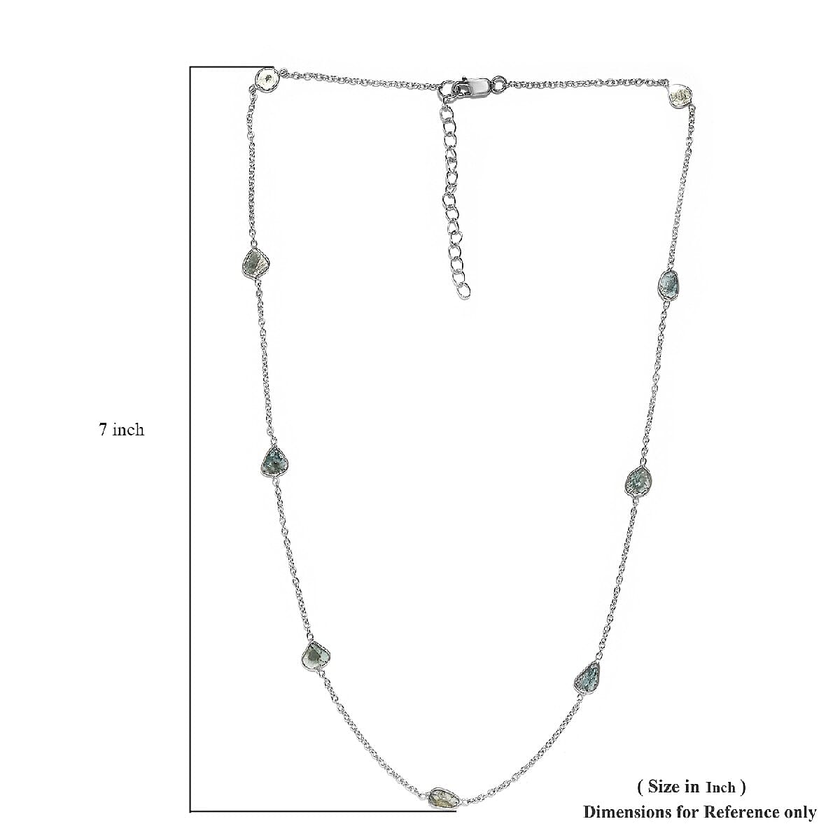 Artisan Crafted Blue Polki Diamond Station Necklace 18 Inches in Platinum Over Sterling Silver 2.00 ctw