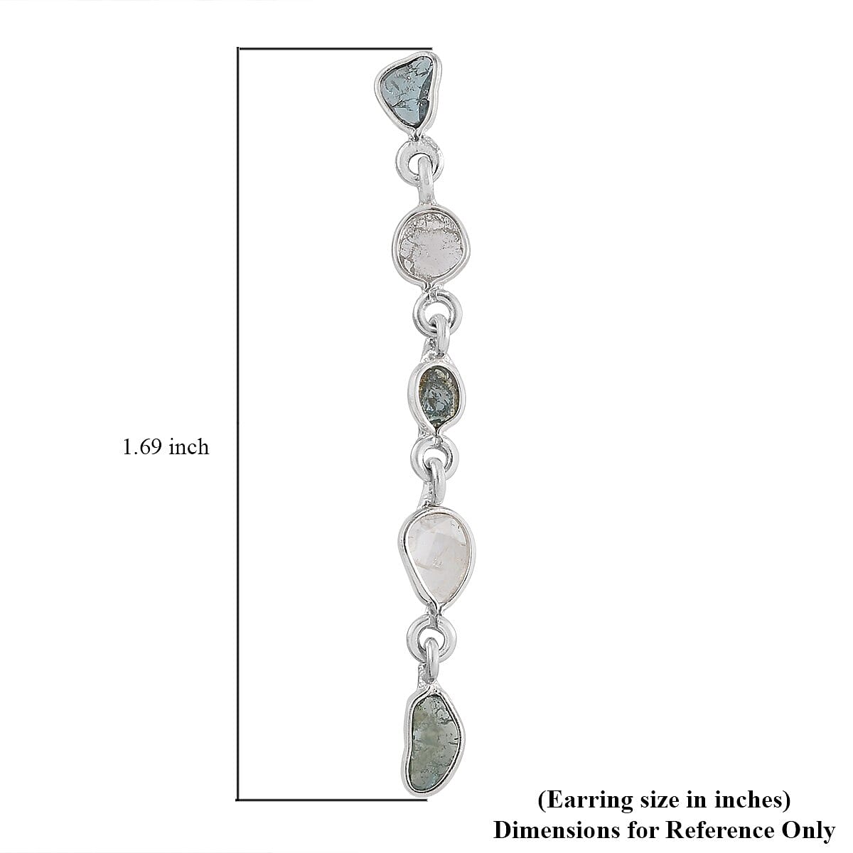Artisan Crafted Polki Blue and White Diamond Earrings in Platinum Over Sterling Silver 1.00 ctw