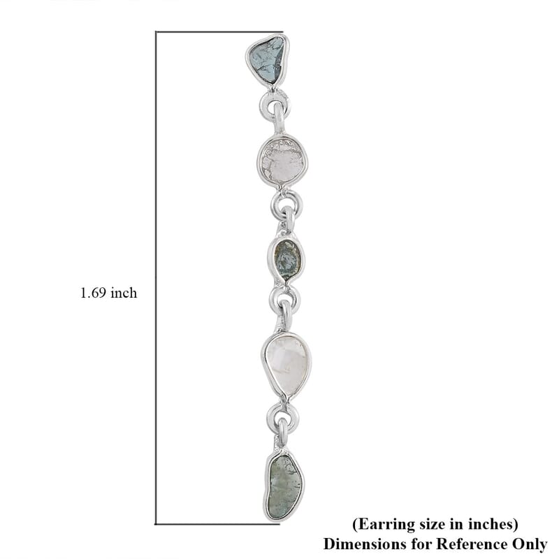 Artisan Crafted Polki Blue and White Diamond Earrings in Platinum Over Sterling Silver 1.00 ctw