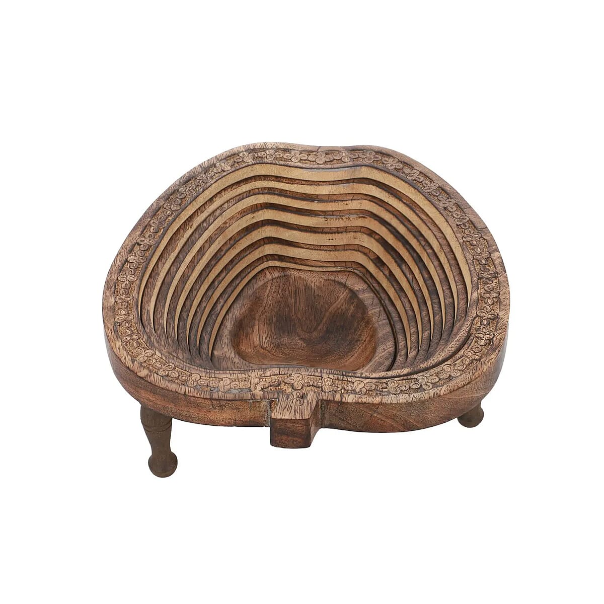 Apple Shape Hand carved Mango Wood Spring Tray with Small Legs | Small Wooden Serving Tray for Party | Fruit or Dry Fruit Tray image number 6