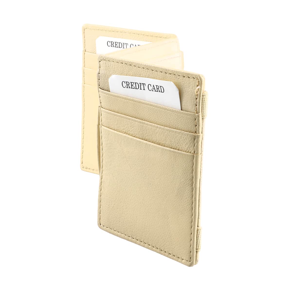 Beige Blocking Genuine Leather Tri Fold RFID Magic Wallet with Key Chain (3x4) image number 2