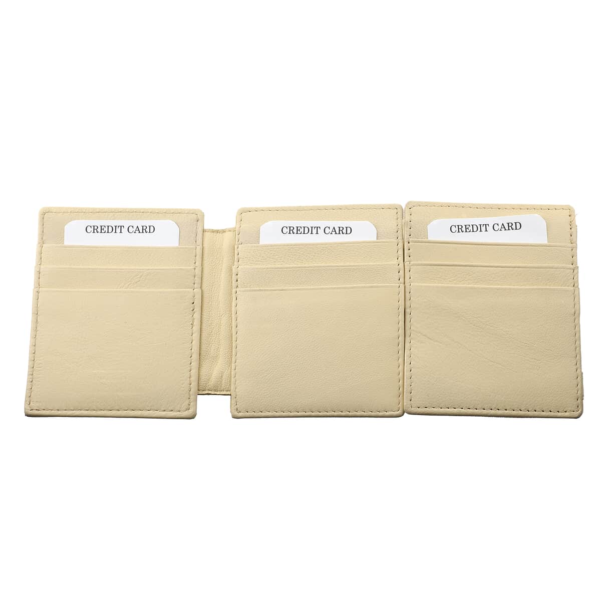 Beige Blocking Genuine Leather Tri Fold RFID Magic Wallet with Key Chain (3x4) image number 3