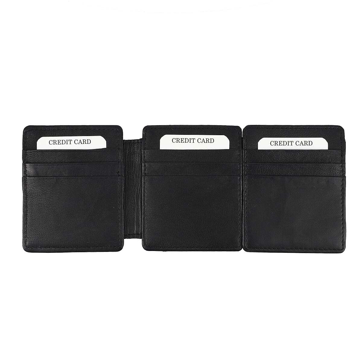 Black Blocking Genuine Leather Tri Fold RFID Magic Wallet with Key Chain image number 3