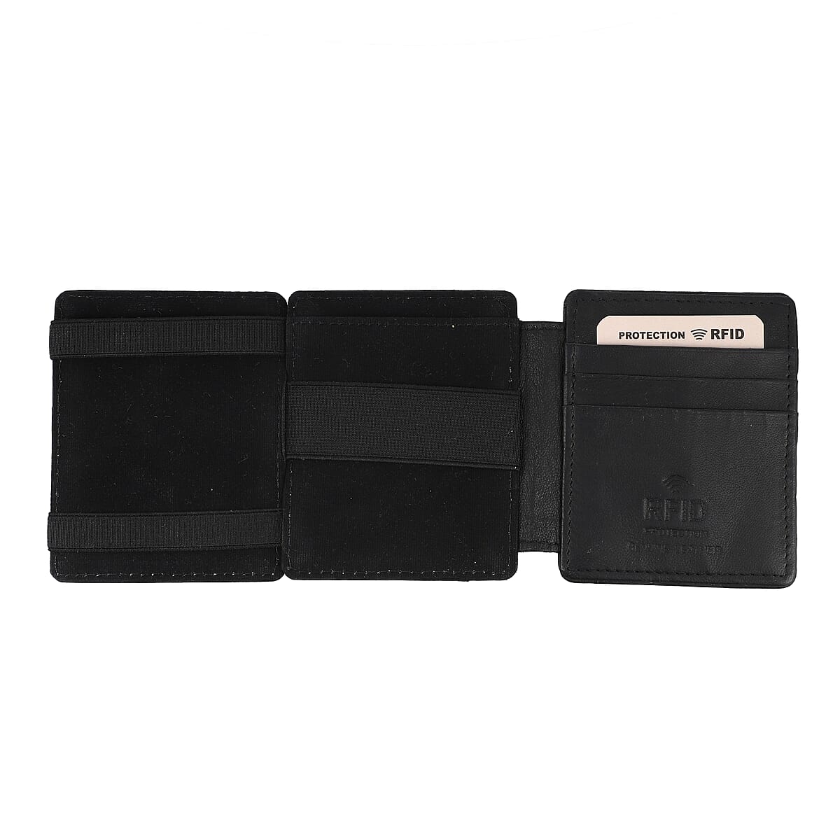Black Blocking Genuine Leather Tri Fold RFID Magic Wallet with Key Chain image number 4