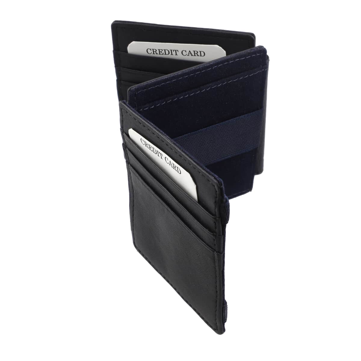 Navy Blocking Genuine Leather Tri Fold RFID Magic Wallet with Key Chain image number 2