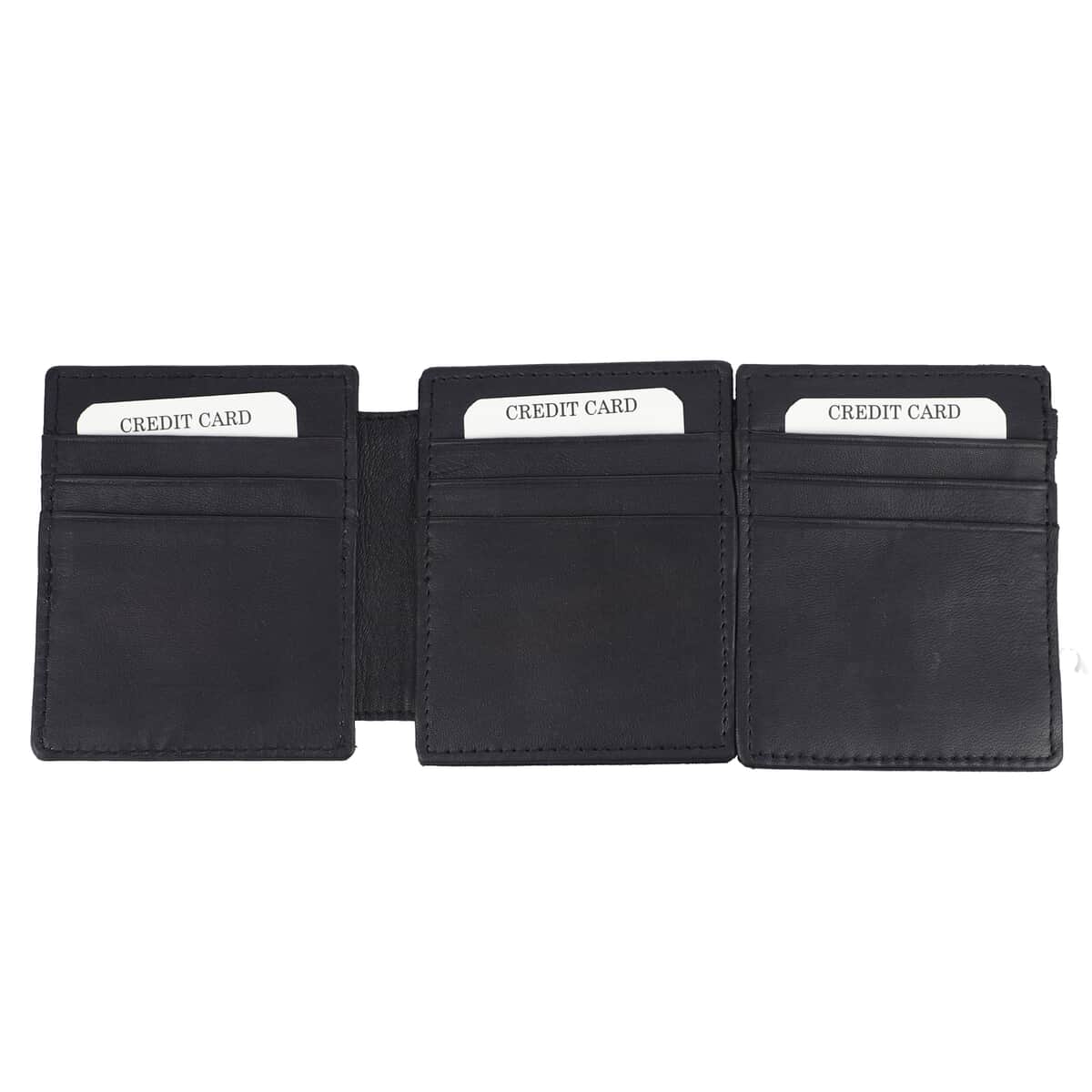 Navy Blocking Genuine Leather Tri Fold RFID Magic Wallet with Key Chain image number 3