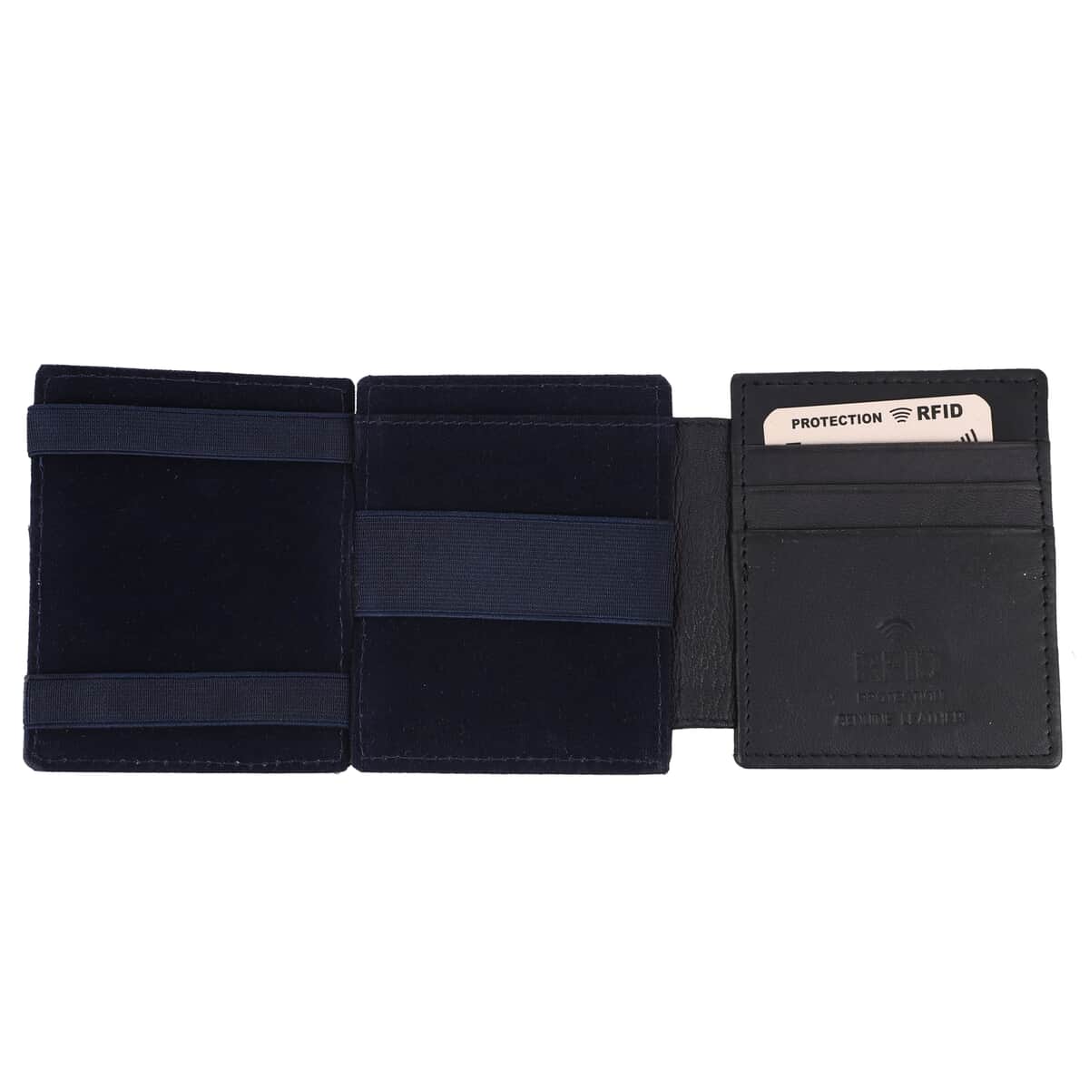 Navy Blocking Genuine Leather Tri Fold RFID Magic Wallet with Key Chain image number 4