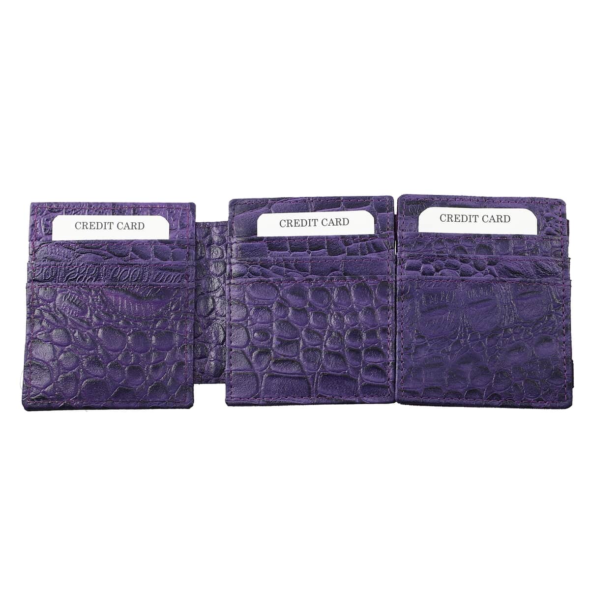 Black Blocking Crocodile Embossed Genuine Leather Tri Fold RFID Magic Wallet and Key Chain (3x4) image number 3