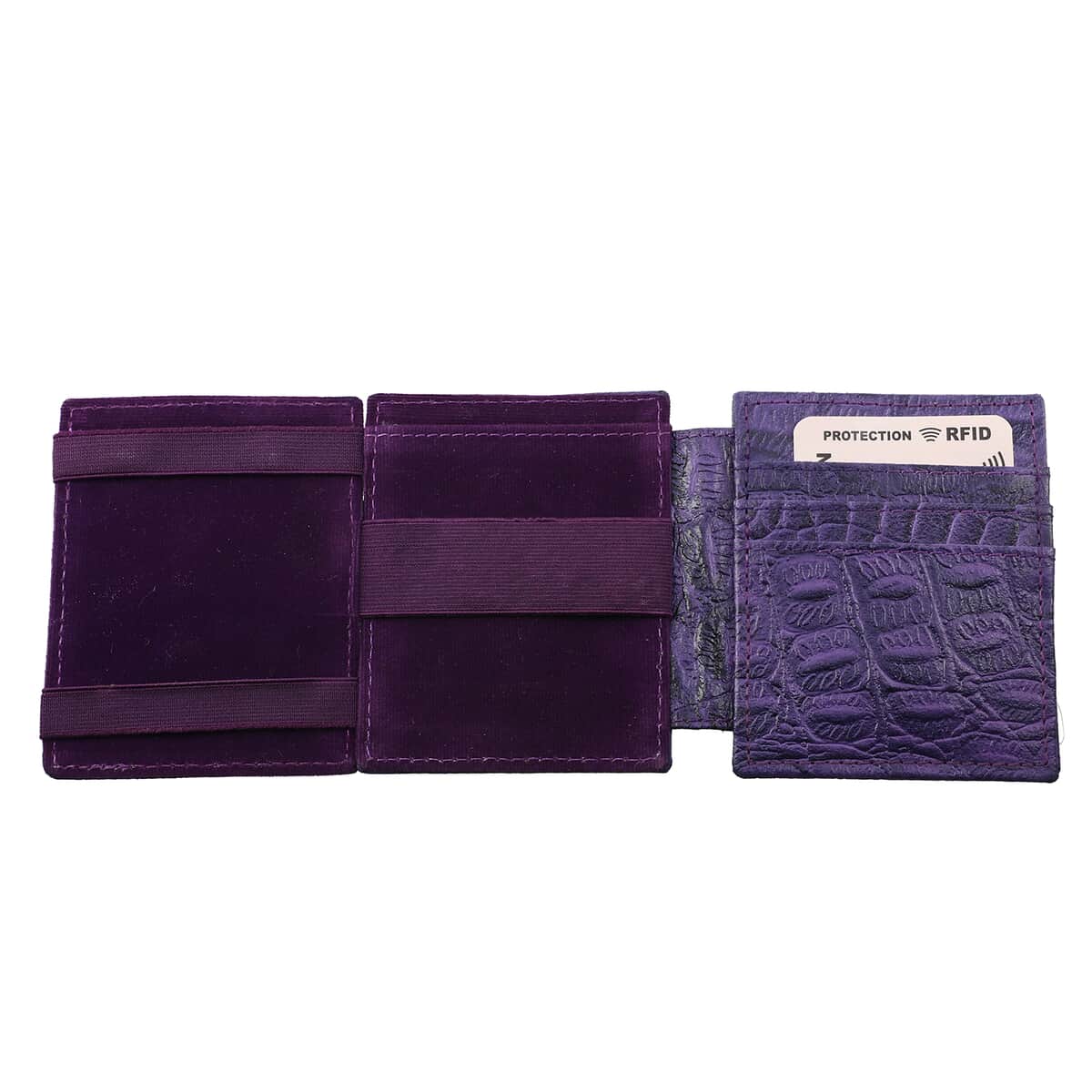 Black Blocking Crocodile Embossed Genuine Leather Tri Fold RFID Magic Wallet and Key Chain (3x4) image number 4