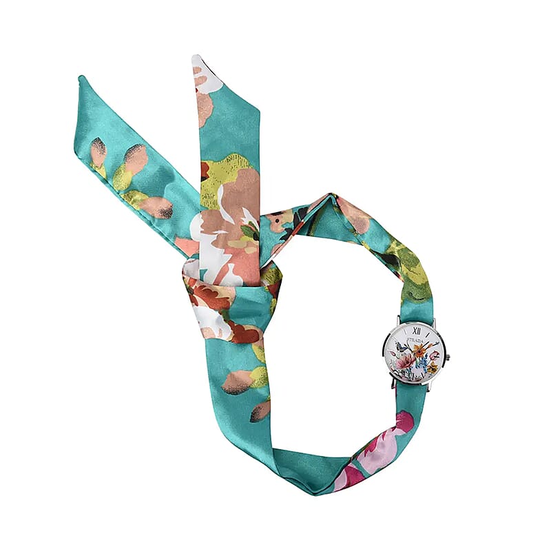 Strada Japanese Movement Watch with Multi Color Floral Printed Chiffon Strap (34.5 inch)