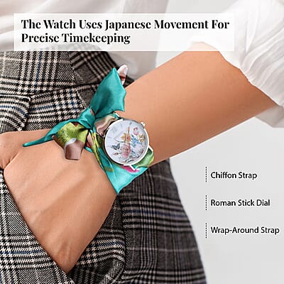 Strada Japanese Movement Watch with Multi Color Floral Printed Chiffon Strap (34.5 inch)