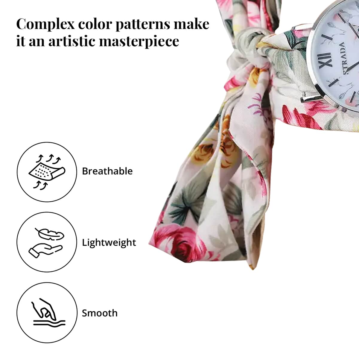 Strada Japanese Movement Watch with Multi Color Floral Printed Chiffon Strap (34.5 inch) image number 2