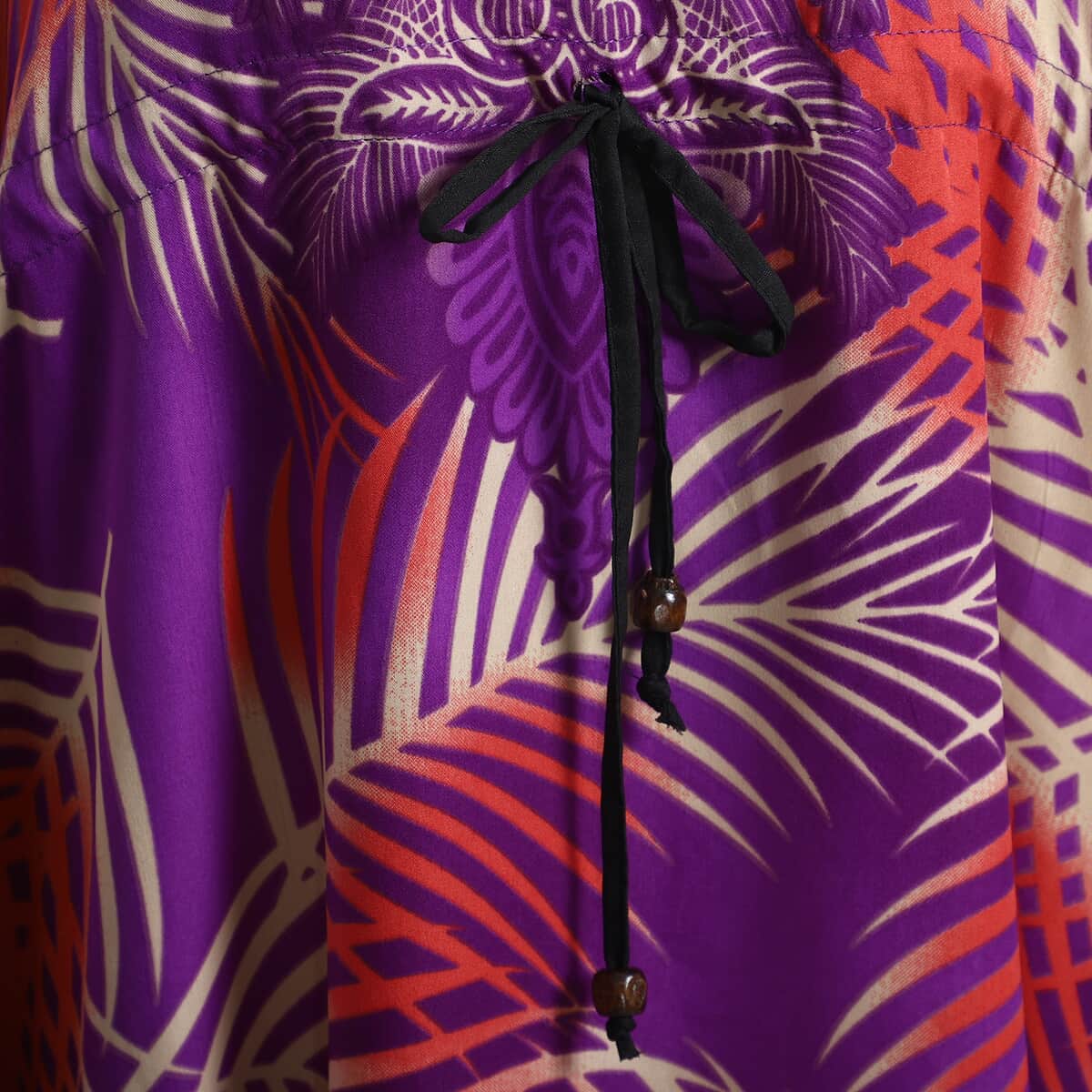 JOVIE Purple and Pink Feather Long Kaftan with Drawstring - One Size Fits Most image number 4