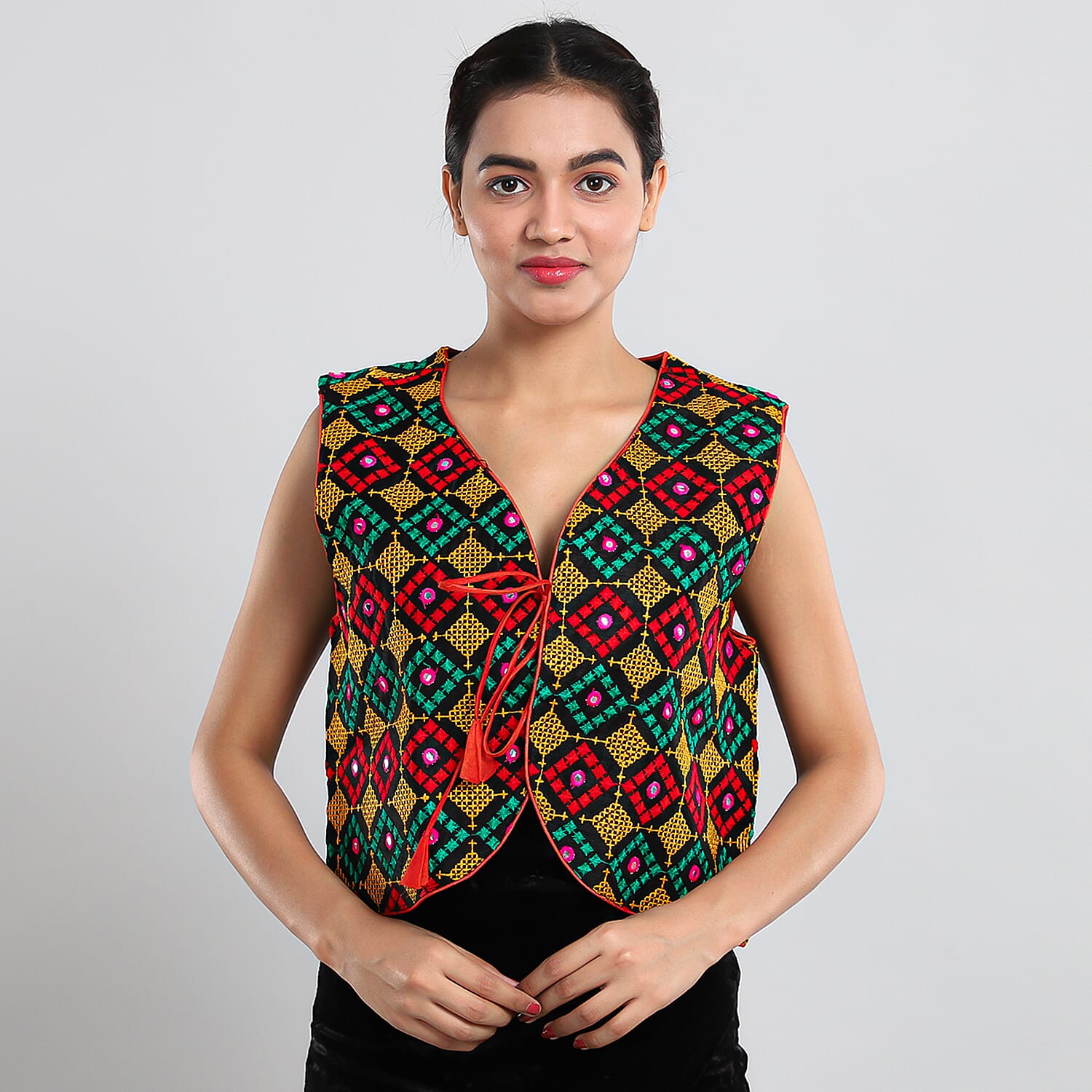 JOVIE Orange Traditional Embroidered Vest - XXL/XXXL