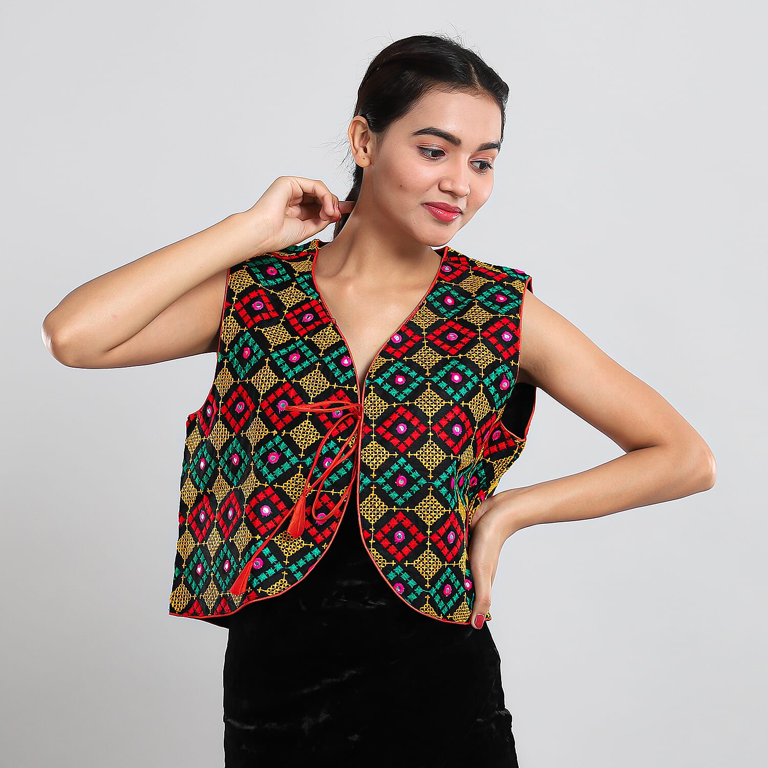 JOVIE Orange Traditional Embroidered Vest - XXL/XXXL