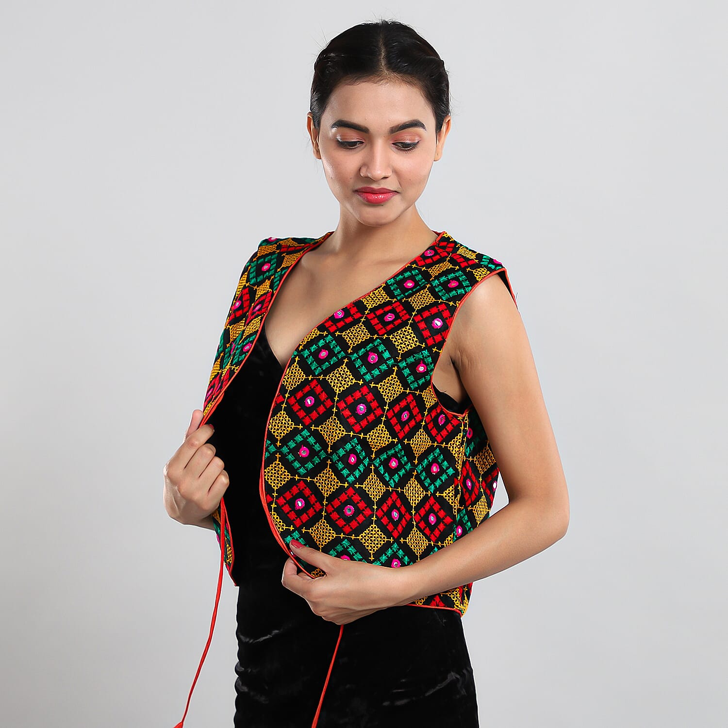 JOVIE Orange Traditional Embroidered Vest - XXL/XXXL
