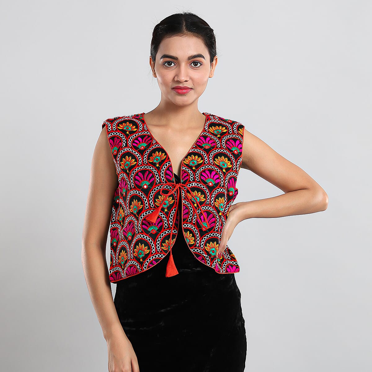 JOVIE Pink Traditional Embroidered Vest - L/XL image number 1