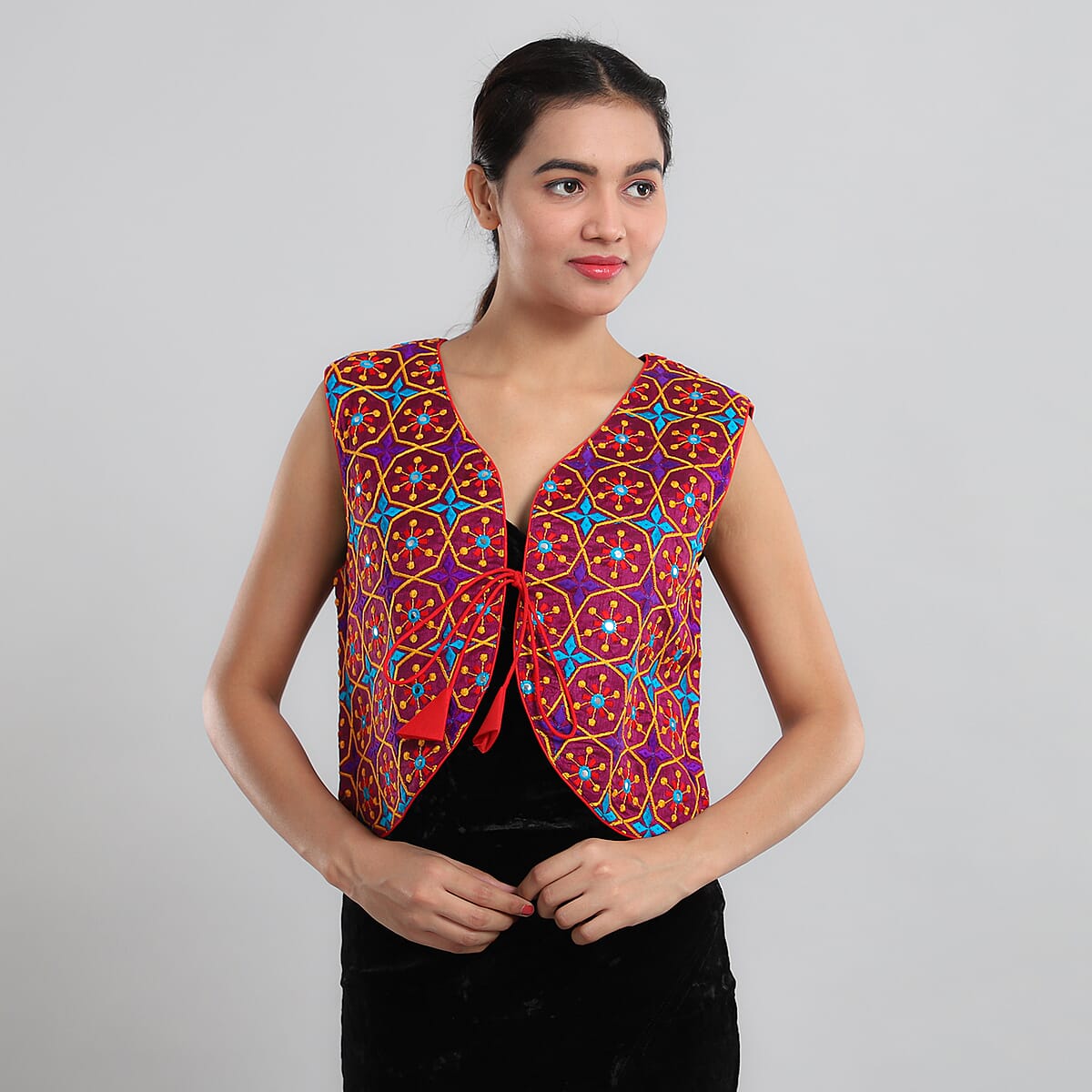 JOVIE Purple Traditional Embroidered Vest - L/XL image number 1