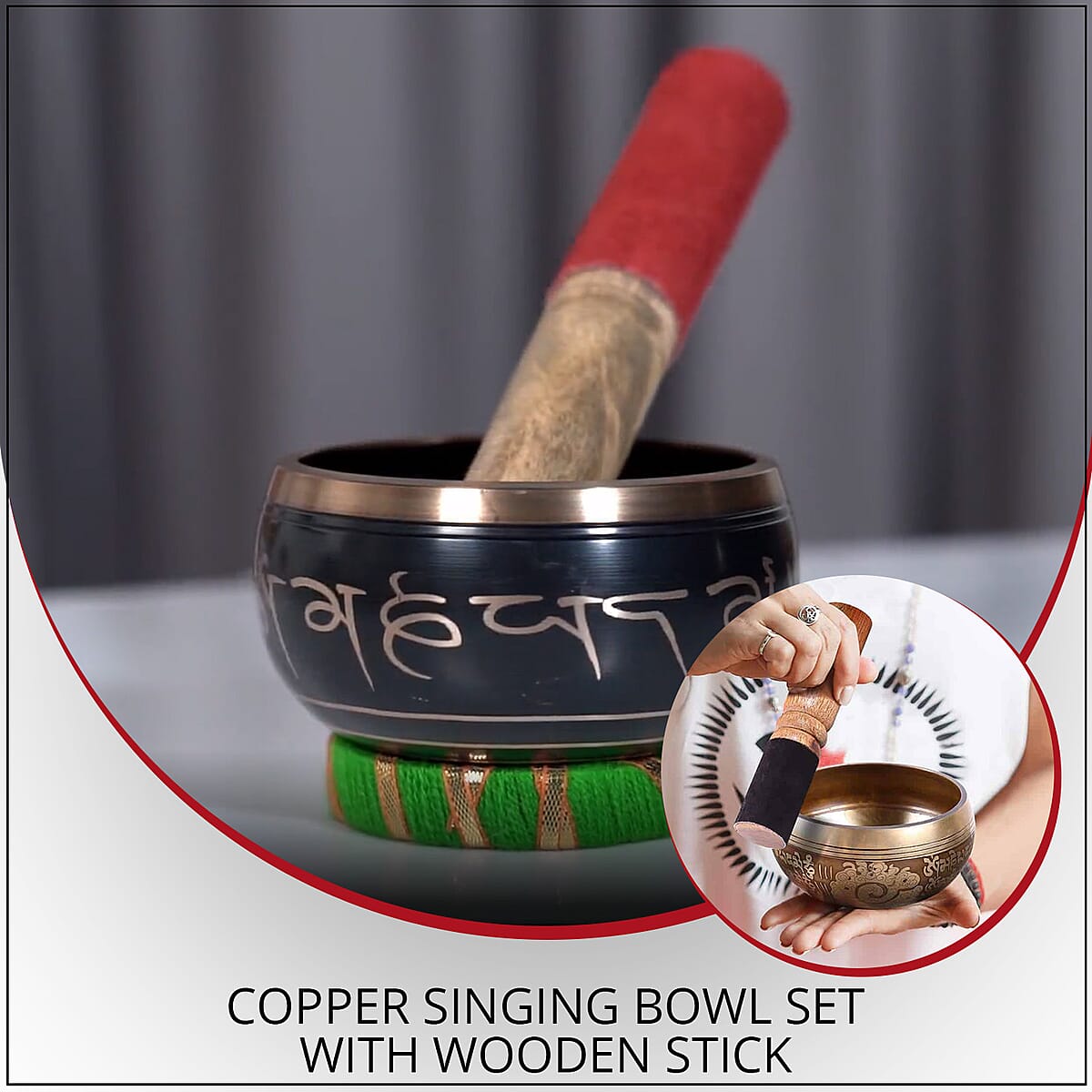 Copper Singing Bowl Set with Wooden Stick - Black image number 1