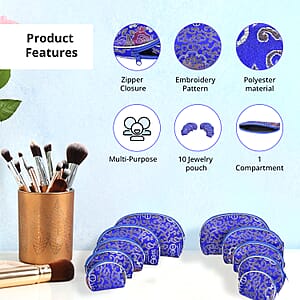 Set of 10 Royal Blue Multi-purpose Polyester Jewelry Bags with Zipper , Jewelry Organizer Box , Travel Jewelry Box , Jewelry Storage, Gift , Wedding Party , Christmas