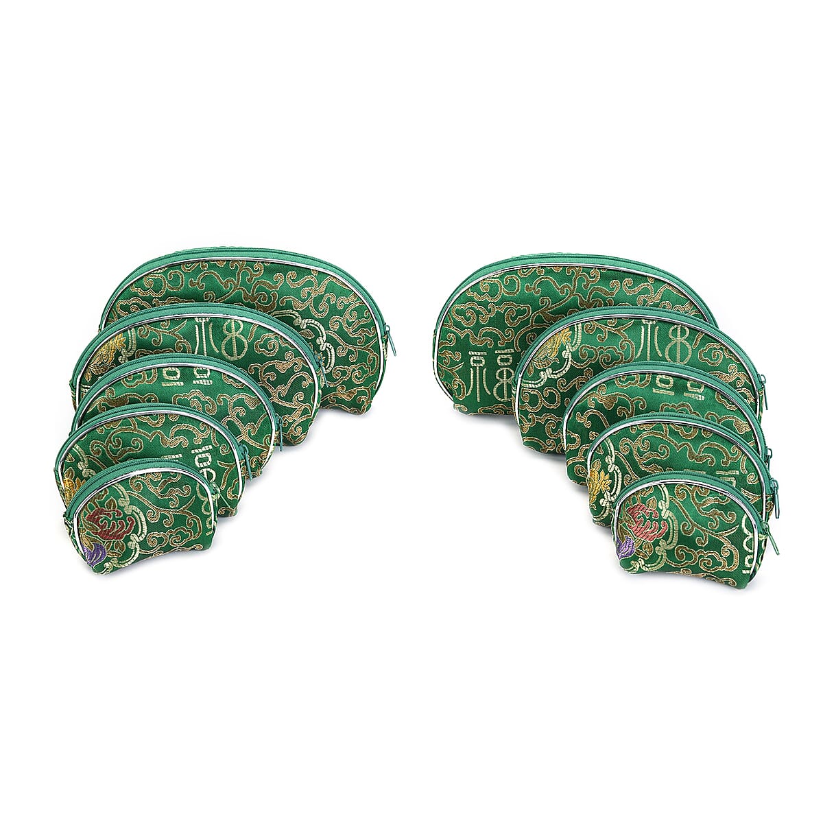 Set of 10 Green Multi-purpose Polyester Jewelry Bags with Zipper | Jewelry Organizer Box | Travel Jewelry Box | Jewelry Storage| Gift | Wedding Party | Christmas image number 0