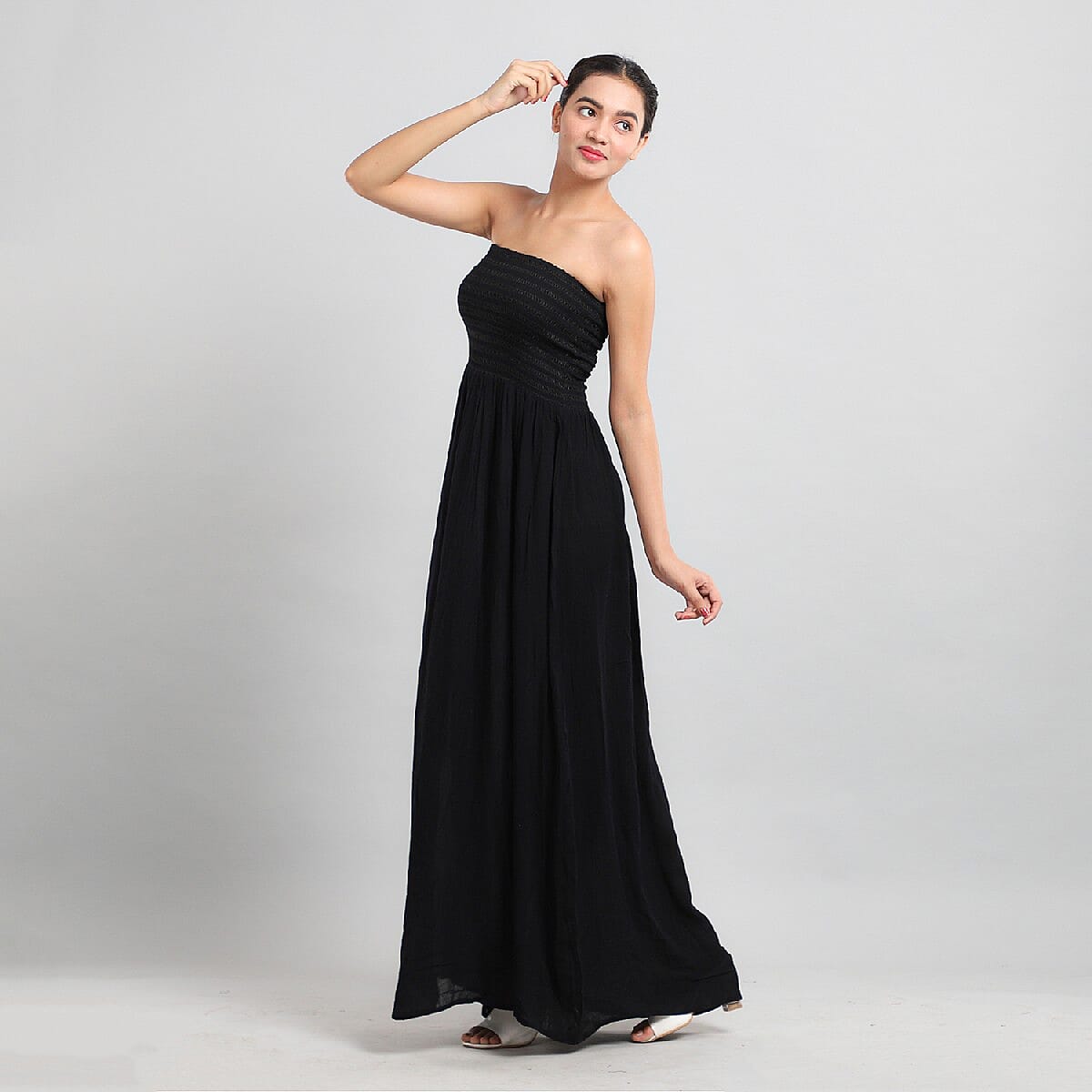JOVIE Black Smocked Strapless Dress - Missy image number 3