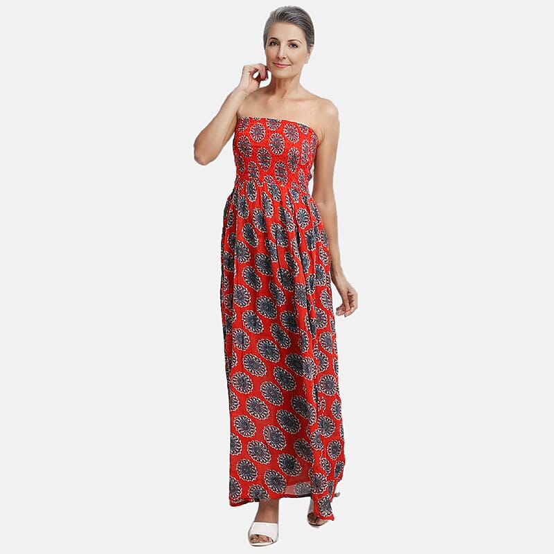 JOVIE Red Smocked Strapless Dress - Missy