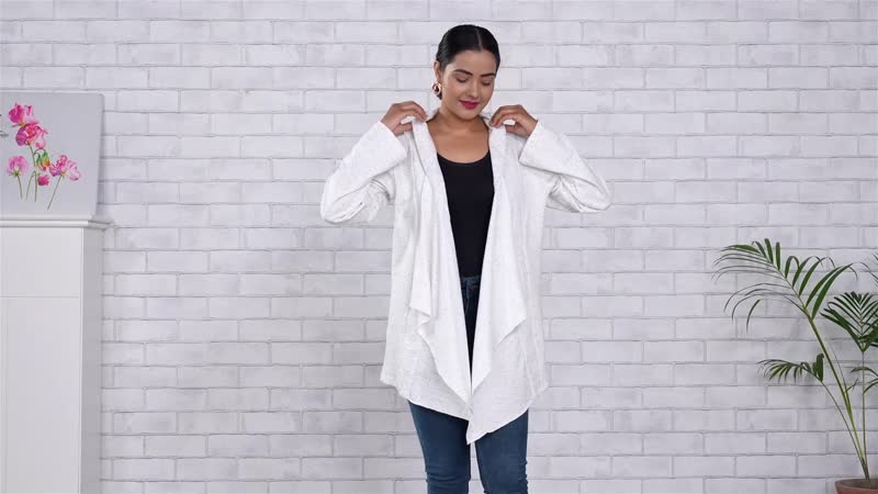 PASSAGE Light Grey French Terry Waterfall Front Cardigan- L (L 31"xW 39")