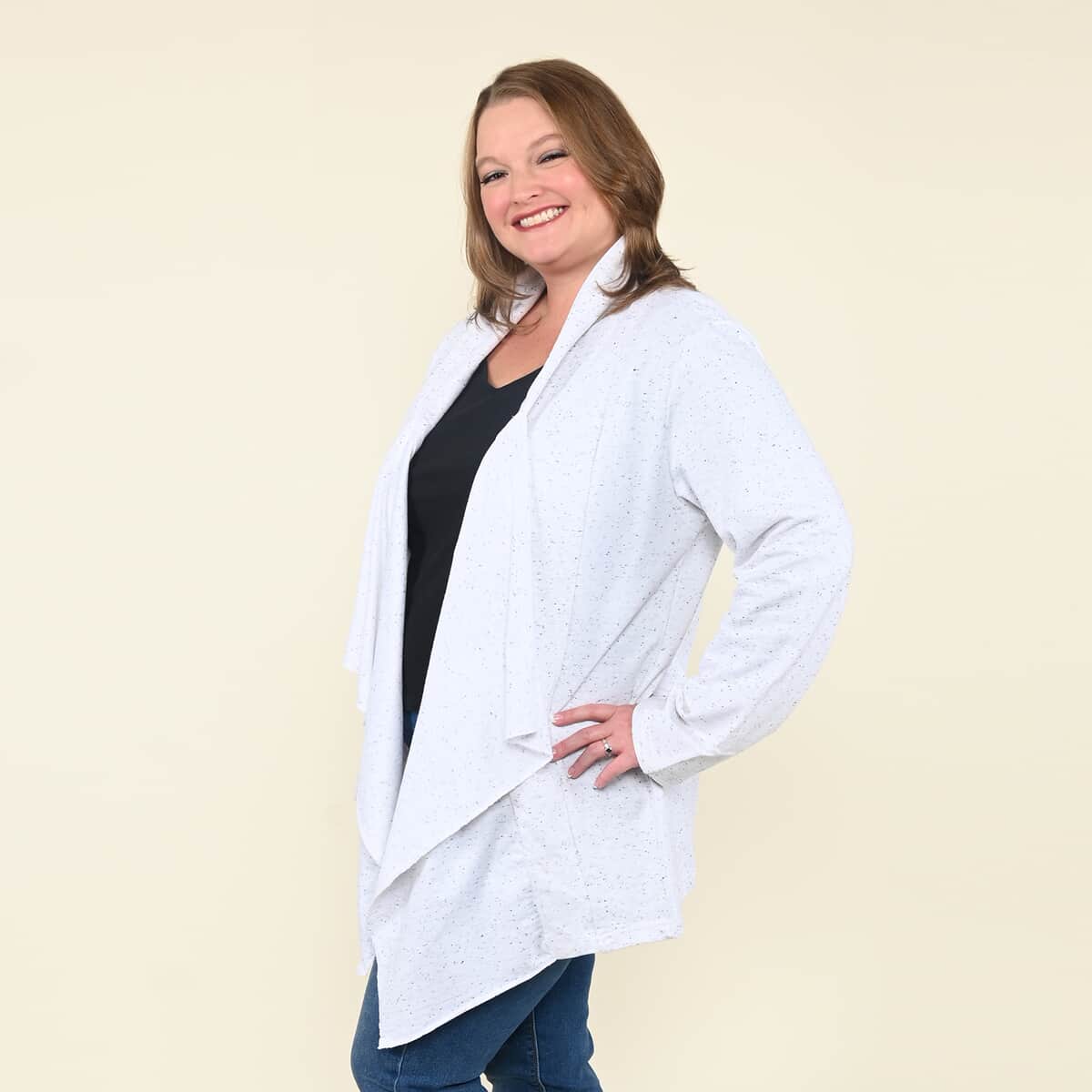 Passage Light Gray French Terry Waterfall Front Cardigan- L image number 1