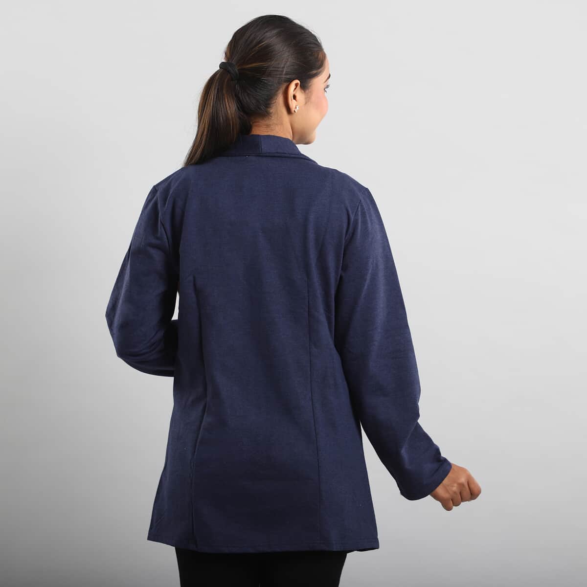 Passage Navy Blue French Terry Waterfall Front Cardigan- M image number 2