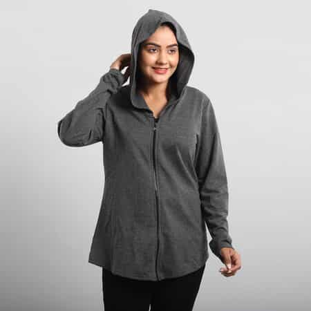 PASSAGE Dark Grey French Terry Zip-Front Hoodie - L image number 0