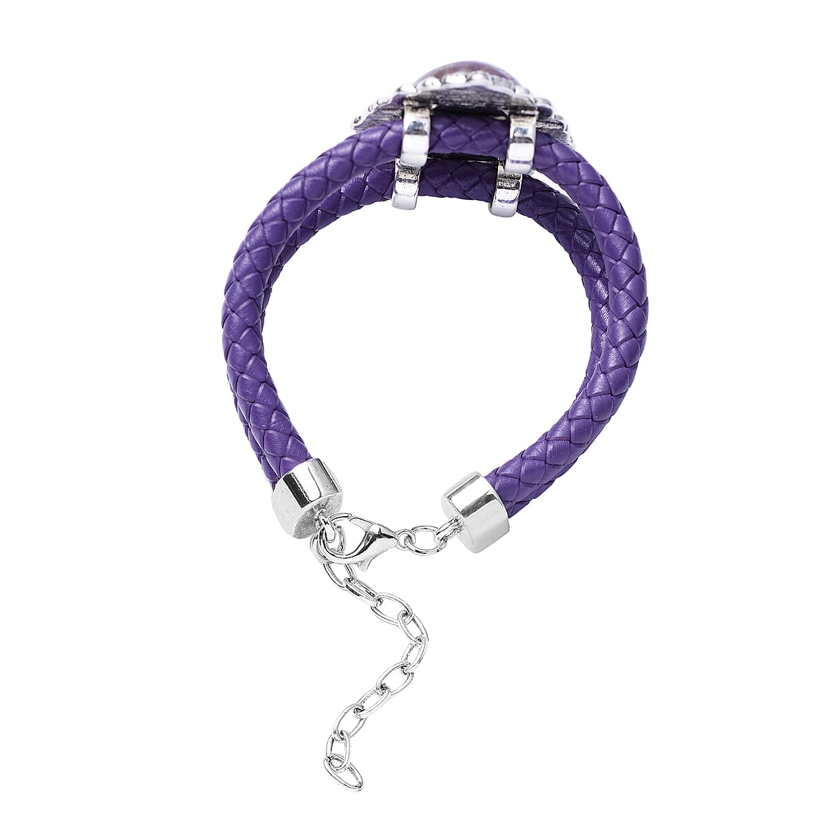 60.00 ctw Amethyst and Genuine Leather Bracelet in Silvertone (Adjustable) image number 2