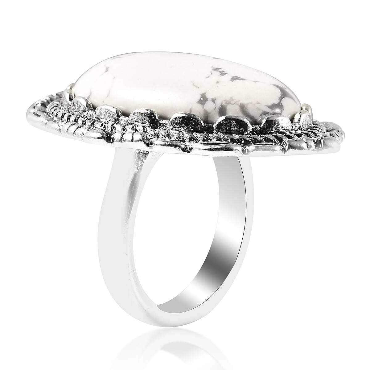 White Howlite Ring in Silvertone (Size 9.0) 50.00 ctw  image number 3