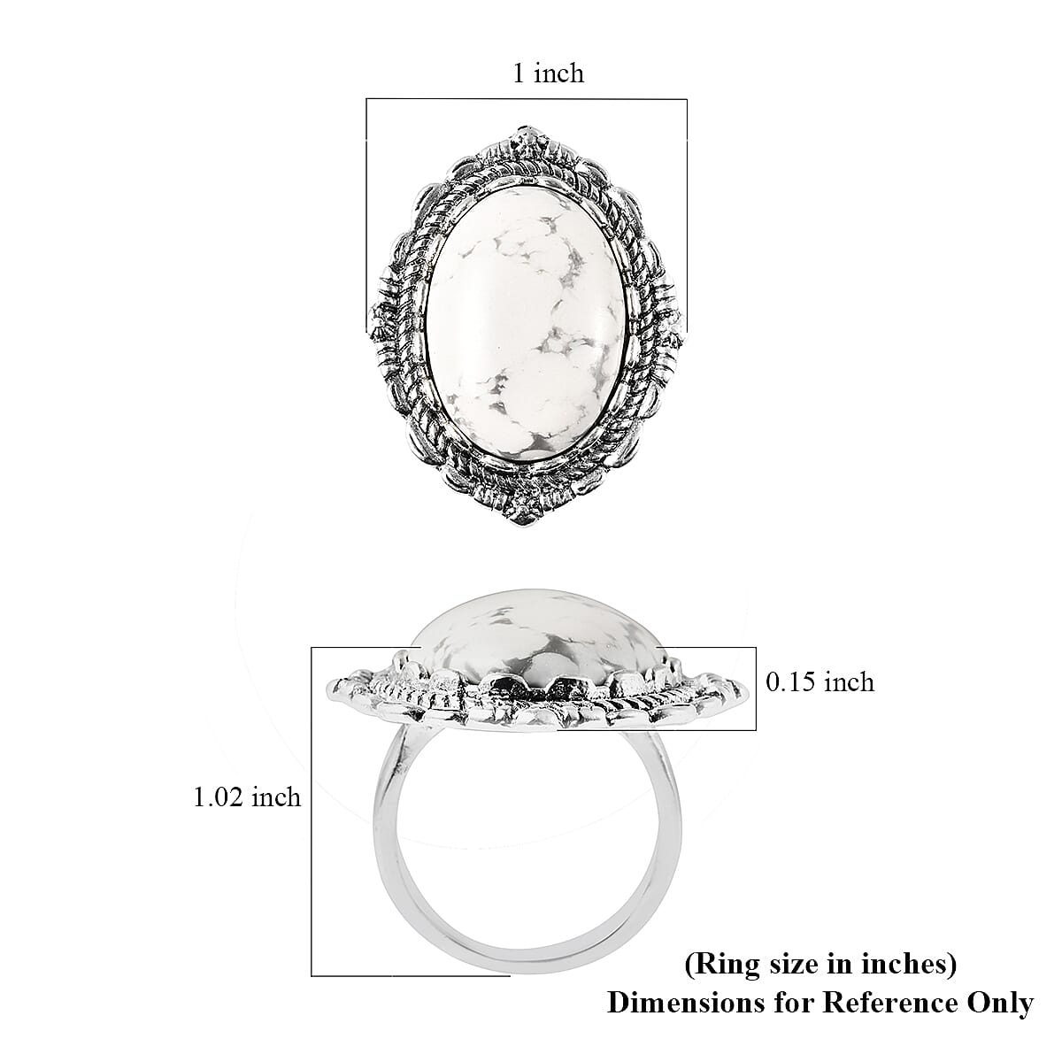 White Howlite Ring in Silvertone (Size 9.0) 50.00 ctw  image number 5