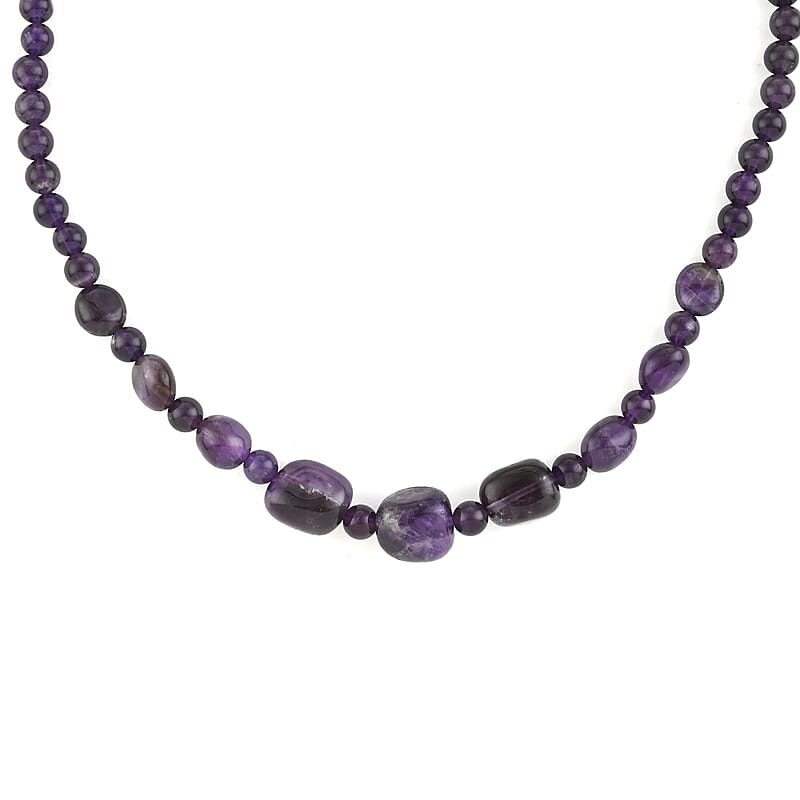 Amethyst Beaded Necklace 18-20 Inches in Rhodium Over Sterling Silver 161.00 ctw