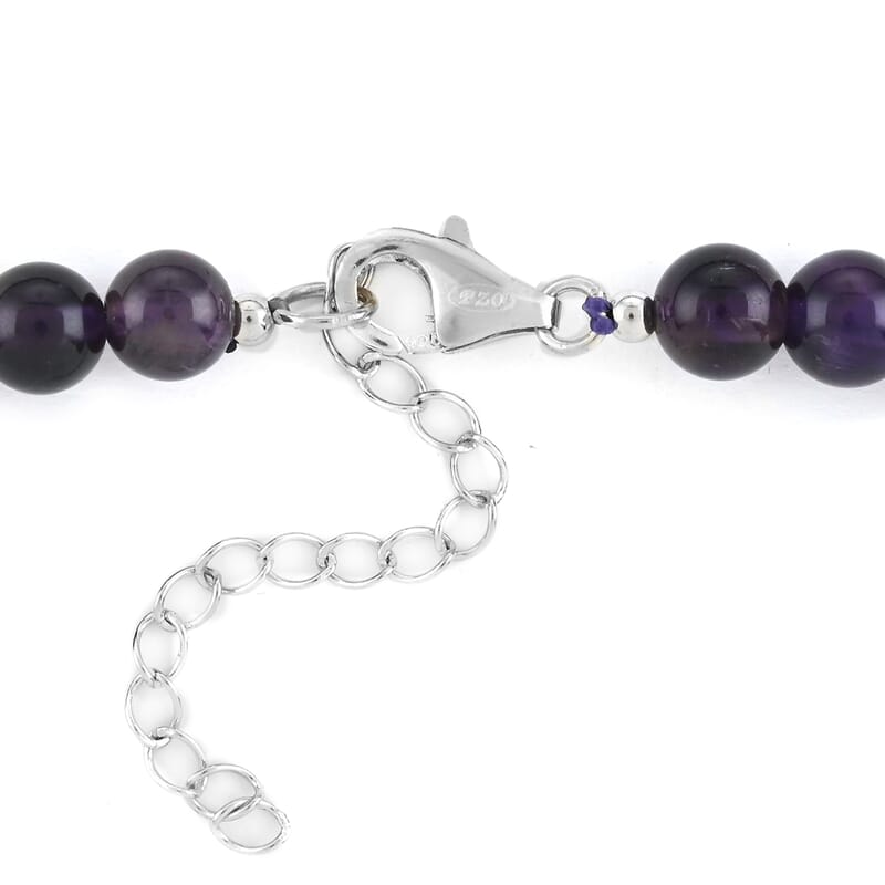 Amethyst Beaded Necklace 18-20 Inches in Rhodium Over Sterling Silver 161.00 ctw