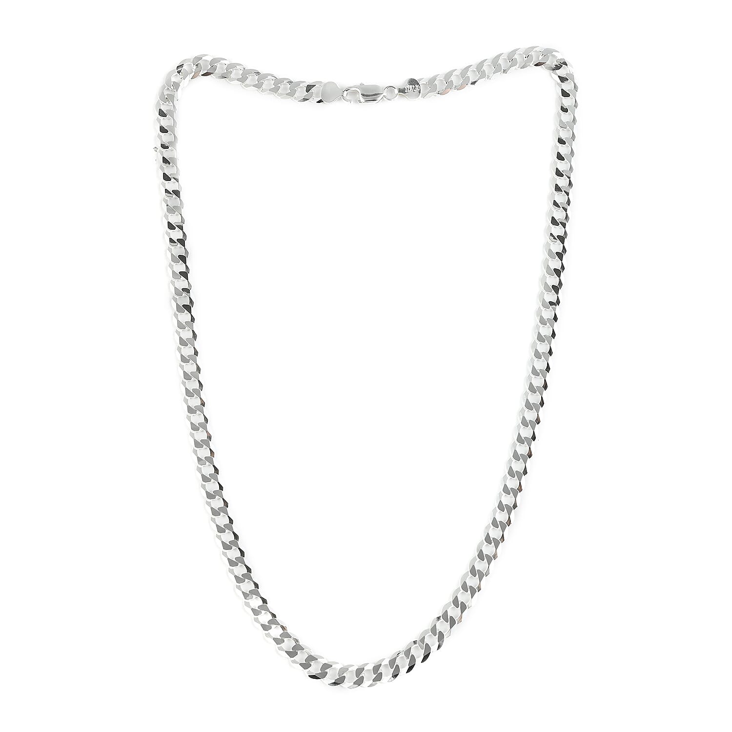 Italian Sterling Silver Straight Flat Curb Necklace 24 Inches 19.80 Grams