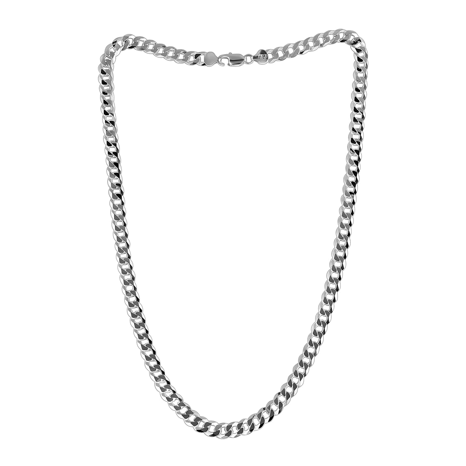 Italian Straight Flat Curb Necklace 24 Inches in Sterling Silver 32.5 Grams