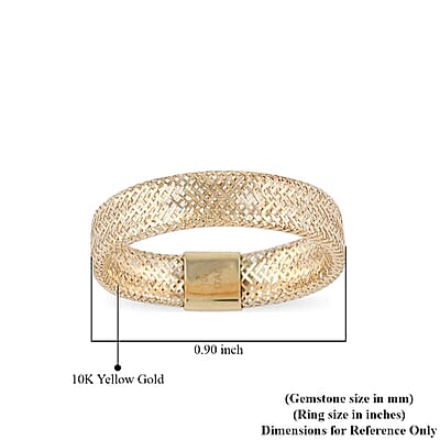 Maestro Gold Collection Italian 10K Yellow Gold Mesh Omega 5mm Stretch Ring (Size 6-9)