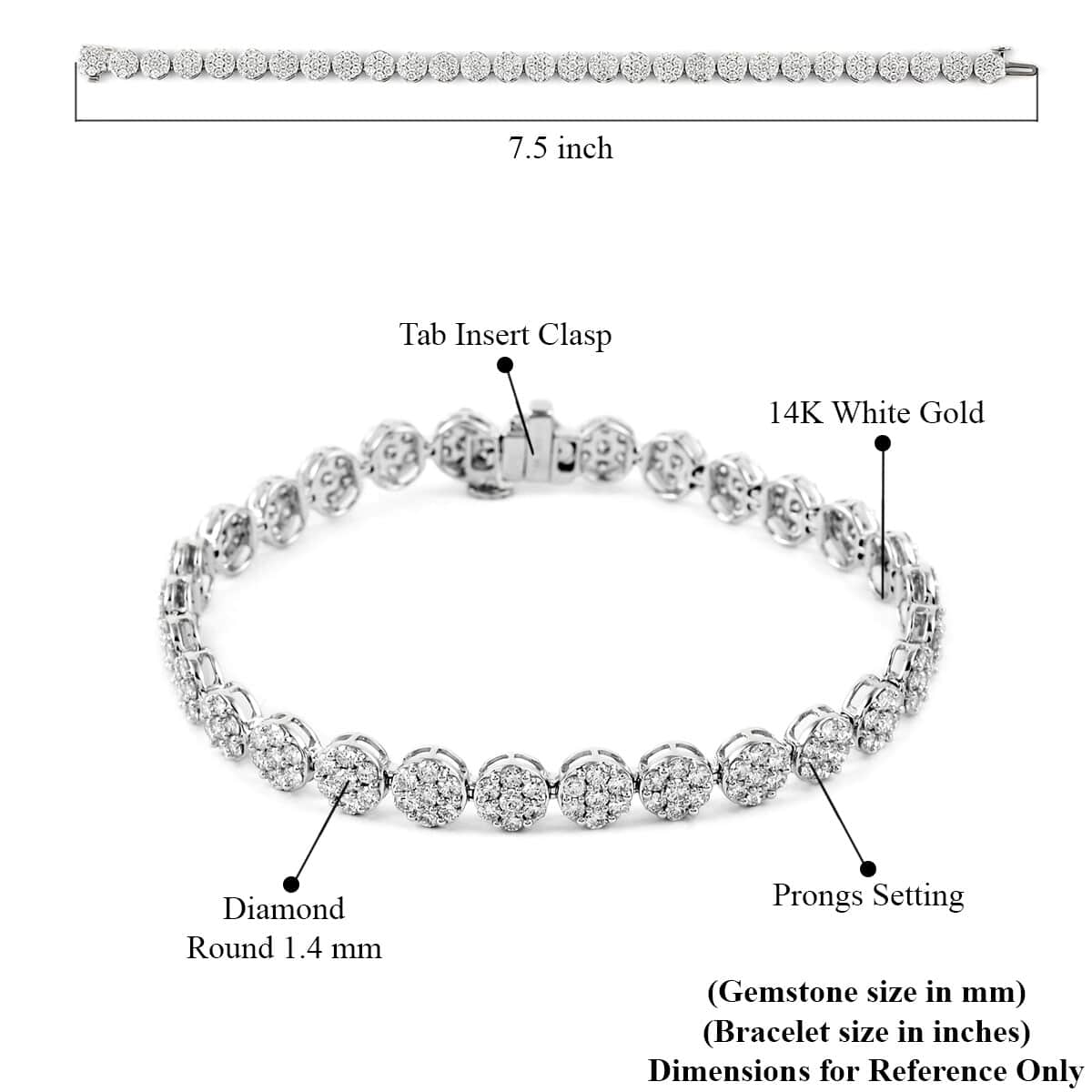 NY Closeout 14K White Gold F VS Diamond Bracelet (7.25 In) 12.50 Grams 5.00 ctw image number 3