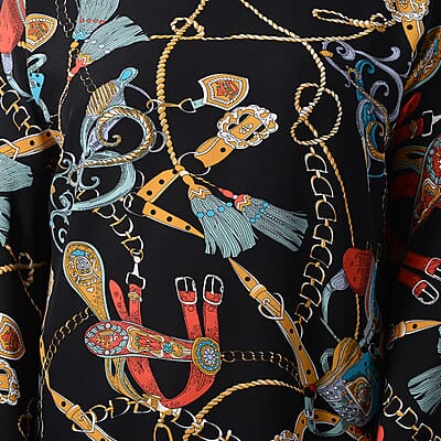 JOVIE Black Buckle Chain Print Bell Sleeve Top - One Size Plus