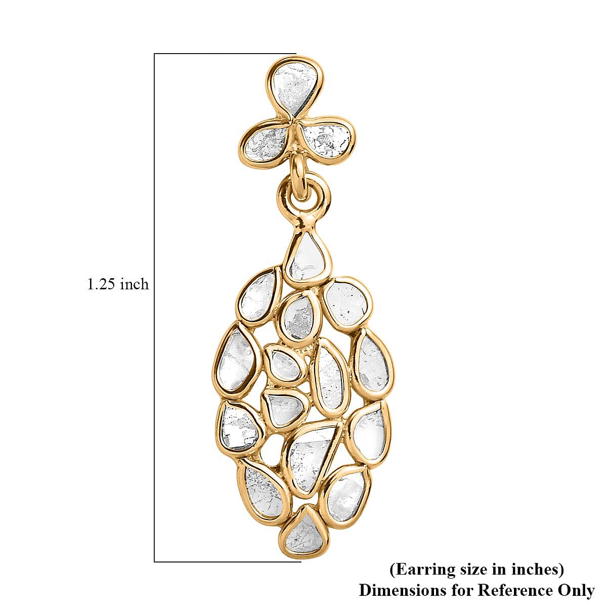 Artisan Crafted Polki Diamond Dangle Earrings in 14K Yellow Gold Over Sterling Silver 2.00 ctw